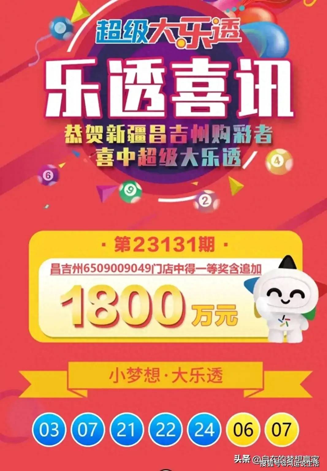 今晚大乐透精选一注，2020年幸运之选